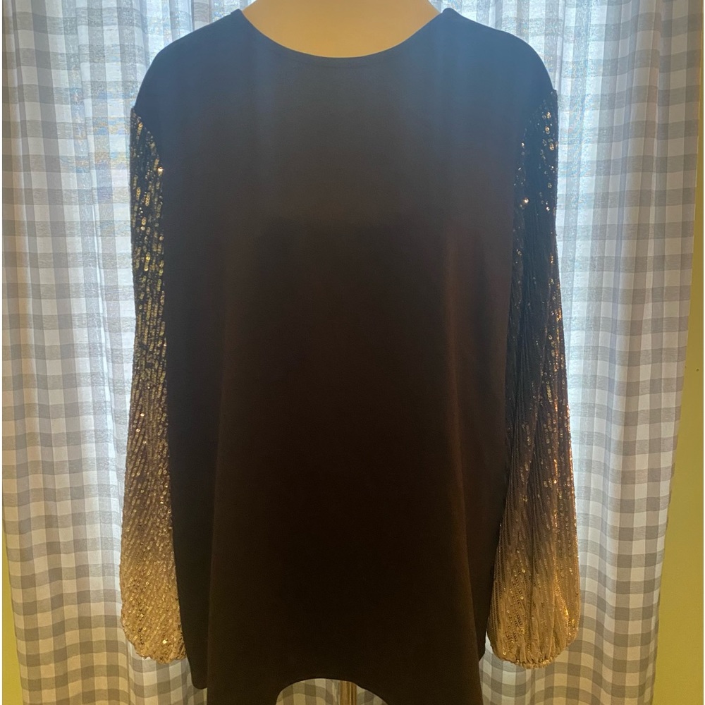 Black Blouse with Ombré Sequined Sleeves